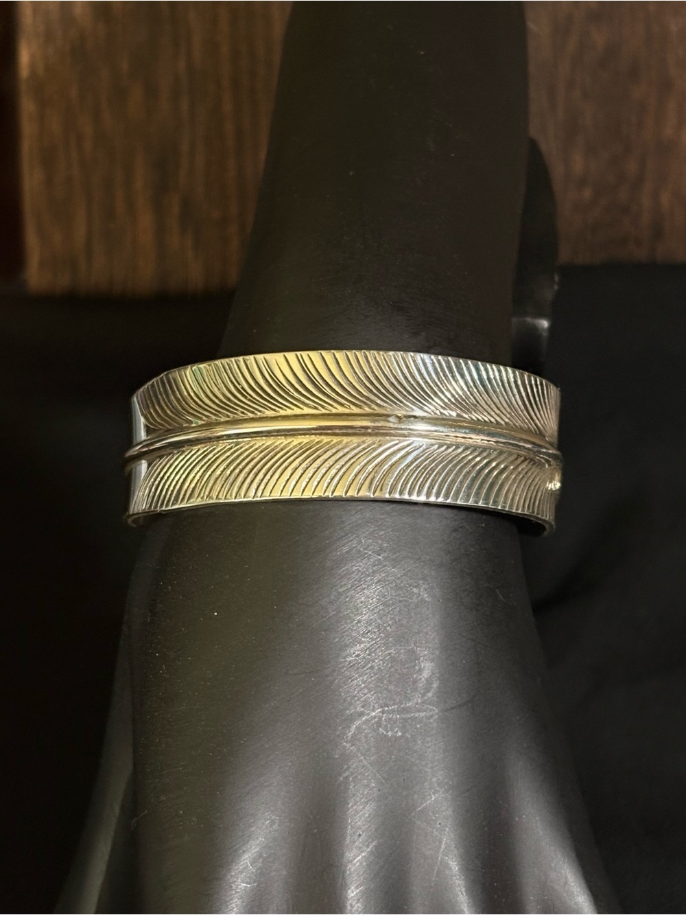 DARLENE BEGAY Feather-Engraved Sterling Silver Cuff Bracelet